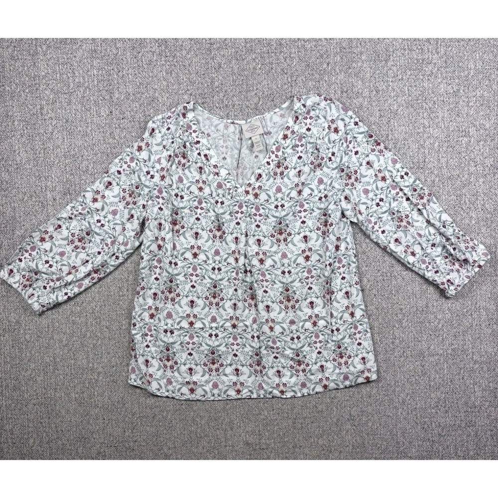 St Johns Bay Women's Floral V-Neck Long Sleeve Top Sz Small